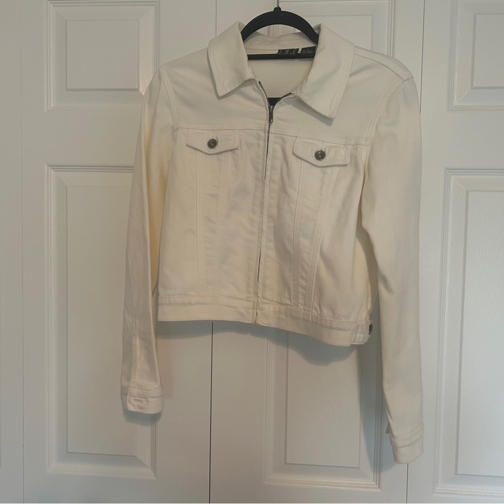 INC International Concepts Cream Cropped Jean Jacket